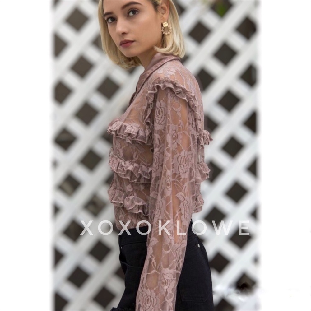 POL Floral Lace Button Down Ruffle Shirt - Picture 6 of 10